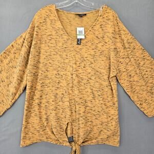 A+A Collection Women Shirt Size L Brown Stretch Preppy Knit 3/4 Sleeve V-Neck